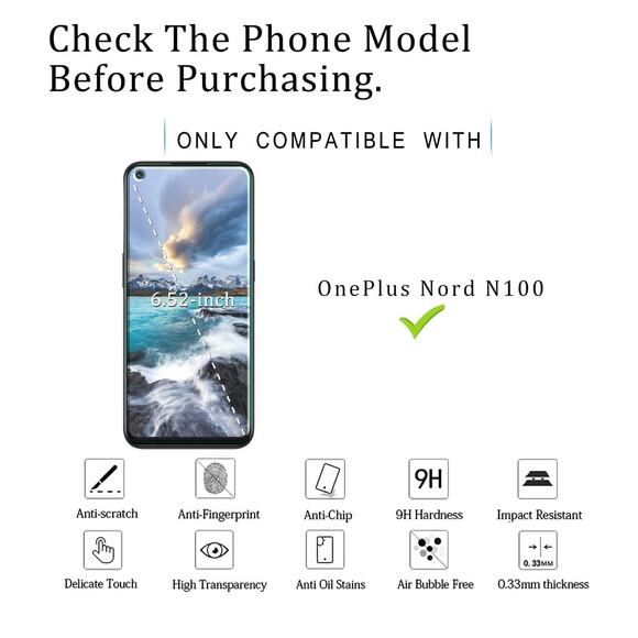 (x2) OnePlus Nord N100 Glass Screen Protector Ultra Thin Tempered Protective NWT - Picture 2 of 6